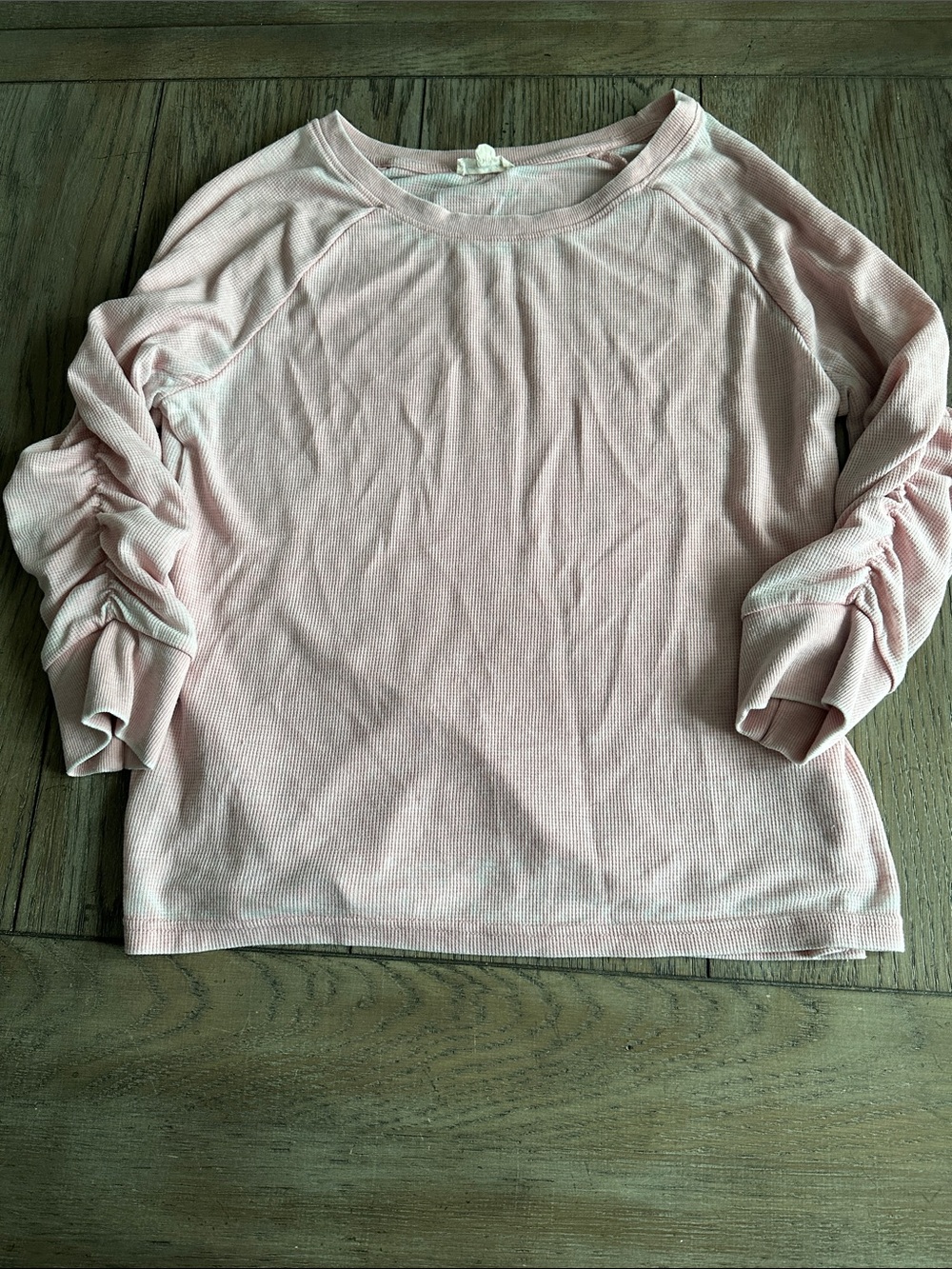 Jane and Delancey Pink Mineral Wash Thermal Ruched Sleeve Top Size L